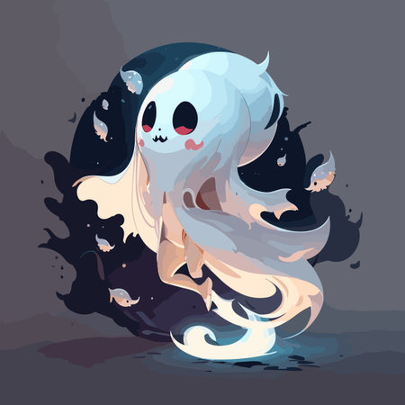 Halloween ghost vector illustration. Cute cartoon halloween ghost.のイラスト素材