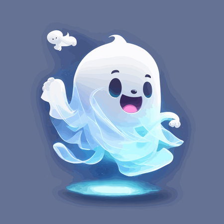 Illustration of a cute ghost on a blue background. Vector illustration.のイラスト素材