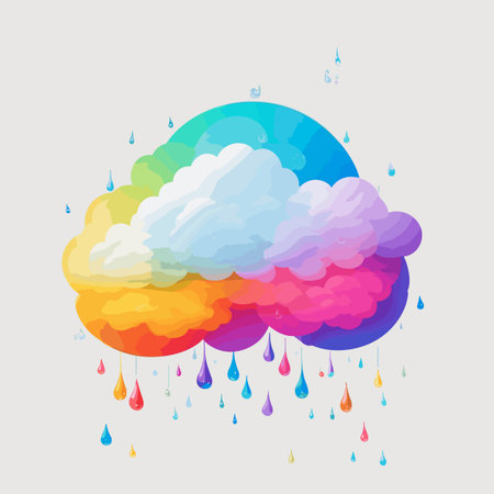 Colorful rainbow clouds with rain drops. Vector illustration for your designのイラスト素材