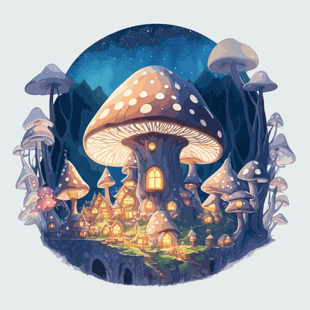 Magic forest with mushrooms. Fairytale landscape. Vector illustration for your design