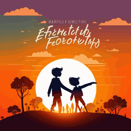 Happy Friendship Day greeting card. Silhouette of loving couple holding hands. Vector illustrationのイラスト素材