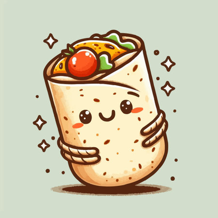 Cute kawaii doner kebab character vector illustration.のイラスト素材