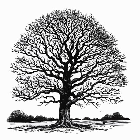 The old oak tree, vintage line drawing or engraving illustration.のイラスト素材