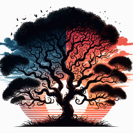 Illustration of a stylized tree on a grunge background.のイラスト素材