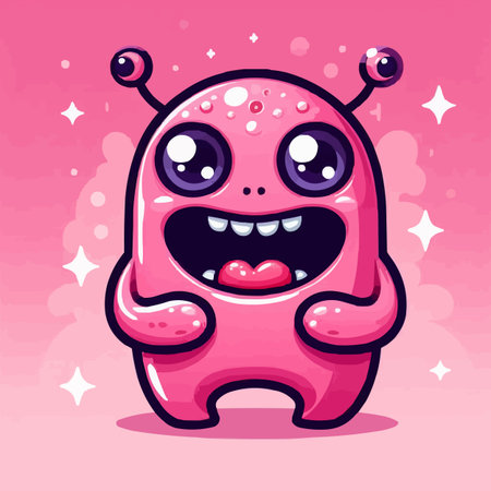Cute cartoon monster. Vector illustration. Isolated on pink background.