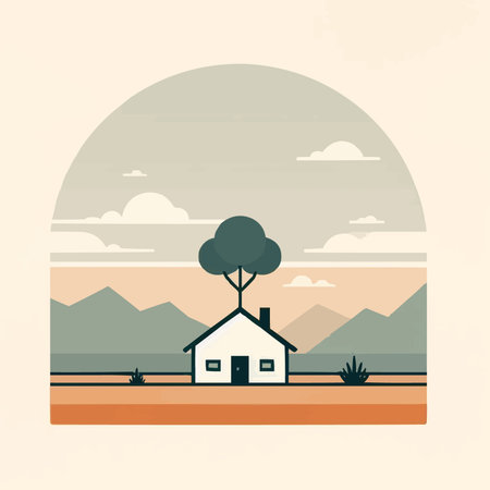 House in the mountains. Vector illustration of a flat design style.のイラスト素材