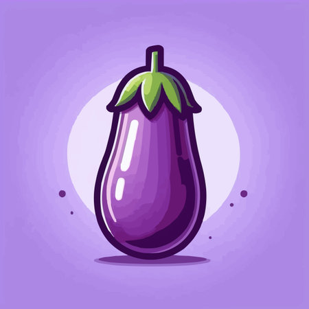 Illustration of eggplant on purple background. Flat style vector illustration.のイラスト素材
