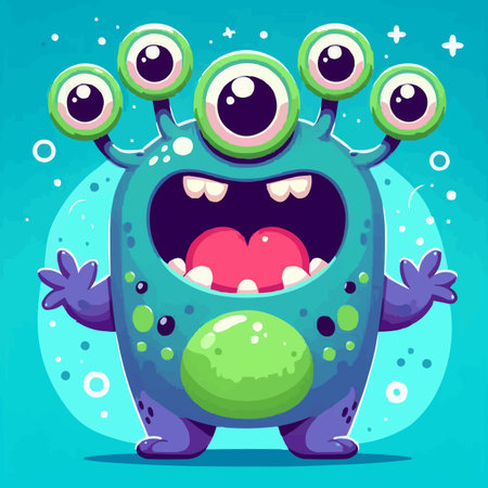 Funny cartoon monster character. Vector illustration of monster with emotions.のイラスト素材