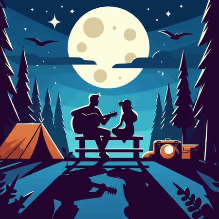 Man and woman on a picnic in the forest. Vector illustration.のイラスト素材