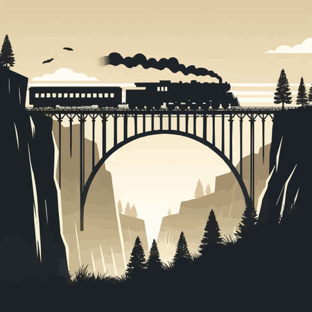 Train on the bridge in the forest. Vector illustration. EPS 10のイラスト素材