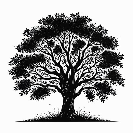 Black and white tree silhouette isolated on white background. Vector illustration.のイラスト素材