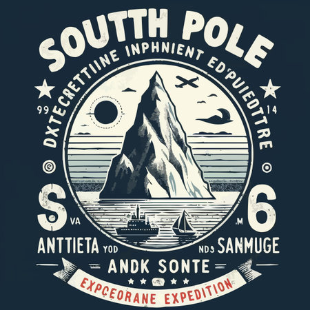 Vintage label with text South Pole and mountains, vector illustration.のイラスト素材