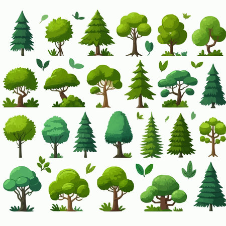 Set of trees isolated on white background. Cartoon style. Vector illustration.のイラスト素材