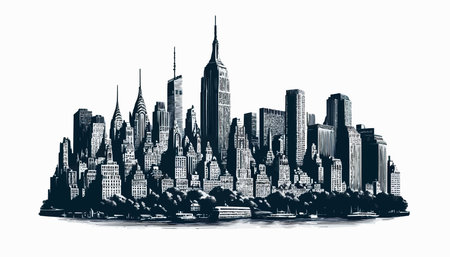 New York City skyline on white background. Hand drawn vector illustration.のイラスト素材
