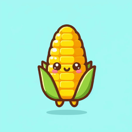 Cute cartoon corn character. Vector illustration. Cute corn characterのイラスト素材