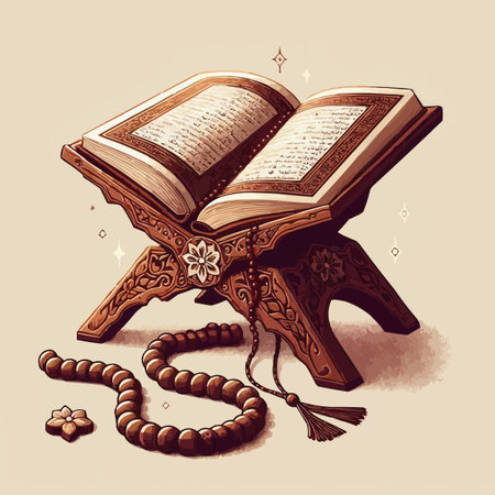 Illustration of the holy quran with rosary and rosaryのイラスト素材