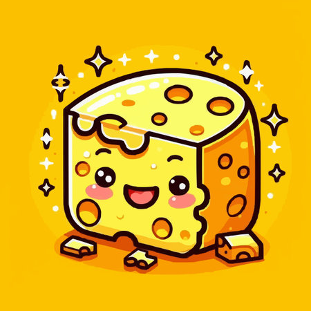 Cheese character. Vector illustration. Cute cartoon cheese character.のイラスト素材