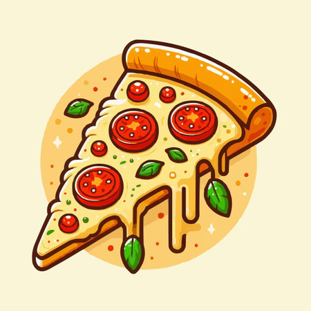 Pizza slice with tomato and mozzarella cheese. Vector illustration.のイラスト素材