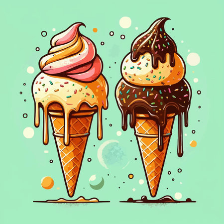 Ice cream vector illustration. Ice cream in a waffle cone.のイラスト素材