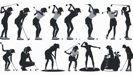 Golfer silhouettes set. Collection of golf players. Vector illustrationのイラスト素材
