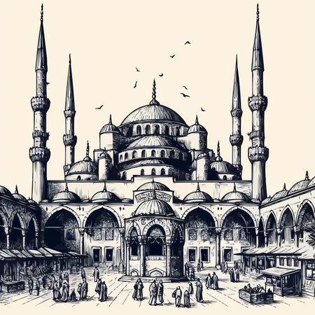 Sketch of the Sultan Ahmed Mosque in Istanbul, Turkey.のイラスト素材