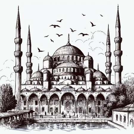 Sketch of the Blue Mosque, Istanbul, Turkey. Vector illustrationのイラスト素材