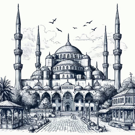 Sketch of the Blue Mosque, Istanbul, Turkey. Vector illustrationのイラスト素材