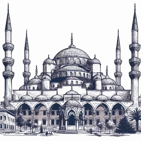 Sketch of the Sultan Ahmed Mosque in Istanbul, Turkey.のイラスト素材
