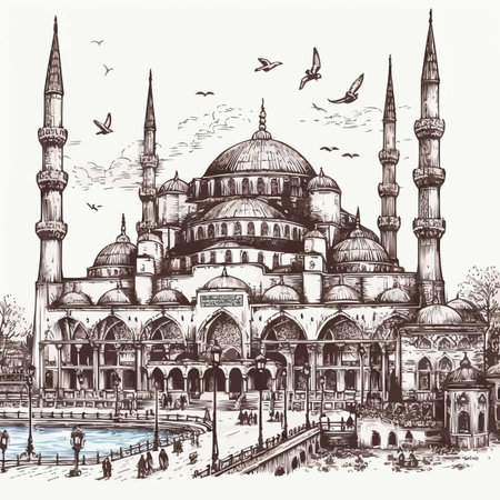 Sketch of the Sultan Ahmed Mosque in Istanbul, Turkey.のイラスト素材