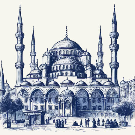 Sketch of the Sultan Ahmed Mosque in Istanbul, Turkey.のイラスト素材