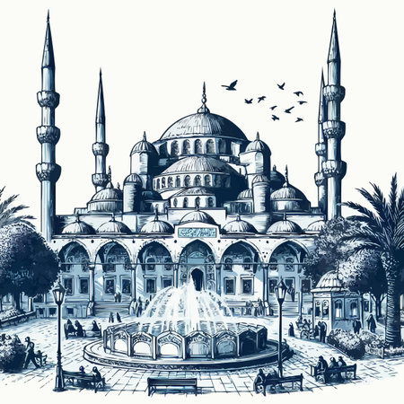 Sketch of the Sultan Ahmed Mosque in Istanbul, Turkey.のイラスト素材