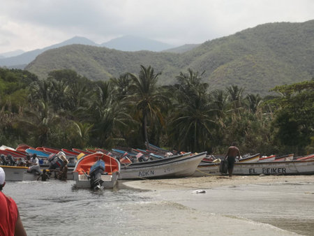 Natural Landscape and Boats in Chuao Aragua Stateの写真素材