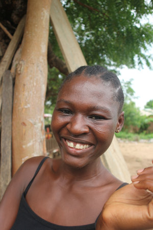 Close Up image of African Woman with natural skin and cornrowsの写真素材