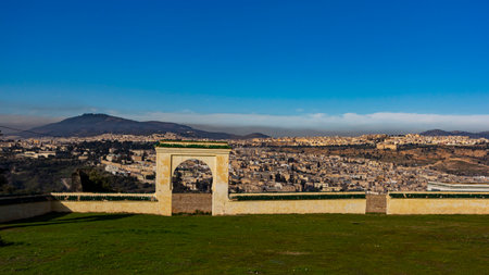 Overlooking the Fes Kasbah and El Manjra Cemetery in Moroccoの写真素材