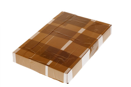 Side of Cardboard Box with Tape isolated on white, Secure packageの写真素材