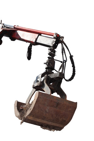 bucket digger of an earthmover Isolated on whiteの写真素材