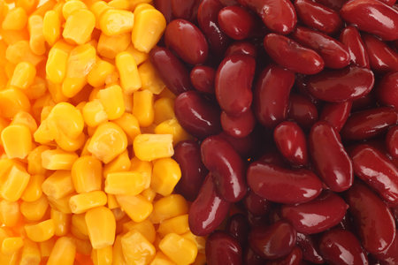 Sweet corn and baked beans-  backgroundの写真素材