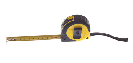 One foot on a tape measure. 