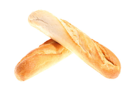 french baguettes on white backgroundの写真素材