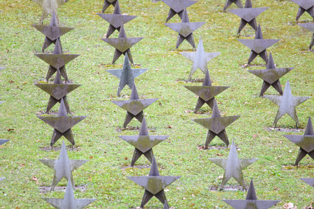 Rows Of Star Tombstone at cemetery, soviet burial ground. Gdynia, Polandのeditorial素材