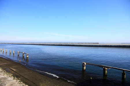breakwater wharf, quay - port detailの写真素材