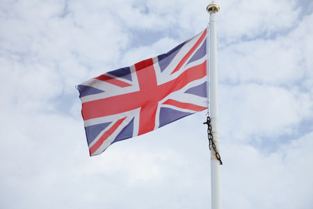 Flag United Kingdom of on blue sky backgroundの写真素材