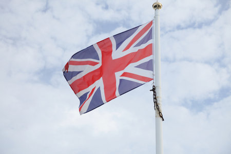 Flag United Kingdom of on blue sky backgroundの写真素材