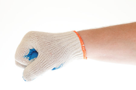 man hand in blue glove  Isolated on white background の写真素材