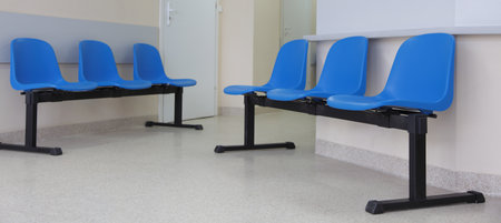 waiting room - blue chairs, doorの写真素材