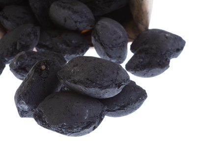 sack, bag - coal, carbon nugget isolated on white backgroundの写真素材