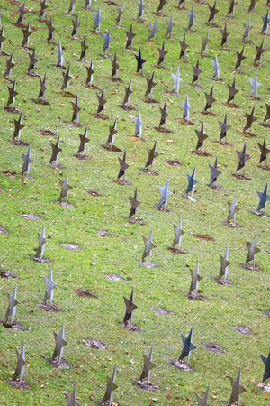 Rows Of Star Tombstone at cemetery, soviet burial ground. Gdynia, Polandのeditorial素材
