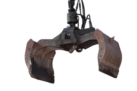 bucket digger of an earthmover Isolated on whiteの写真素材