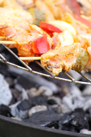 Barbecue with delicious grilled meat on grill BBQの写真素材