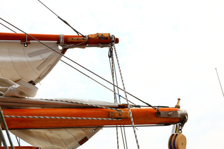Ship rigging rope on old yacht vintageの写真素材